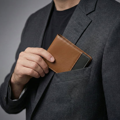 Rovian Men Full Grain Leather Wallet in Pocket Tan + Brown