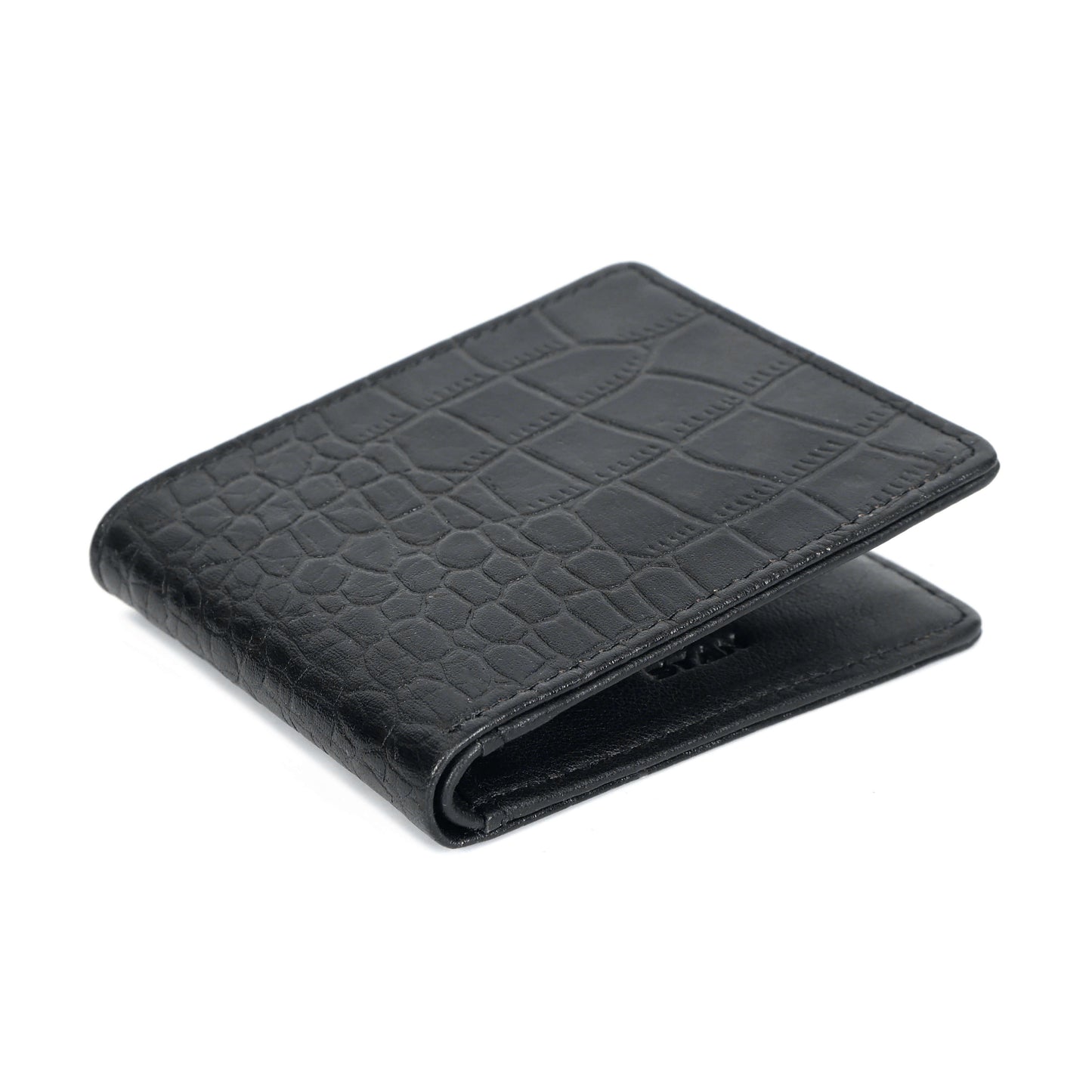 STAN Croc Baron Elite RFID Leather Mens Wallet Flat Lay Below View Black