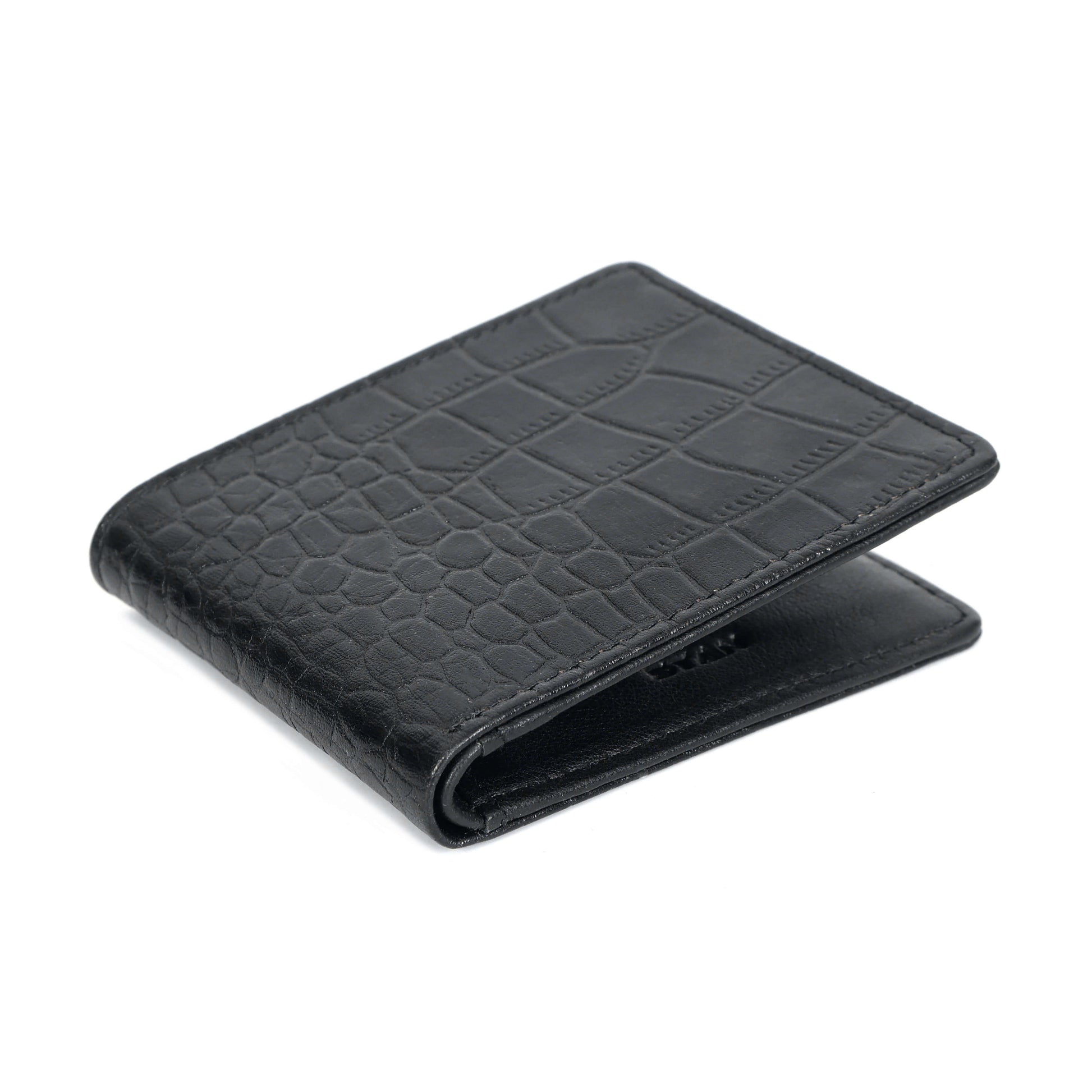 STAN Croc Baron Elite RFID Leather Mens Wallet Flat Lay Below View Black