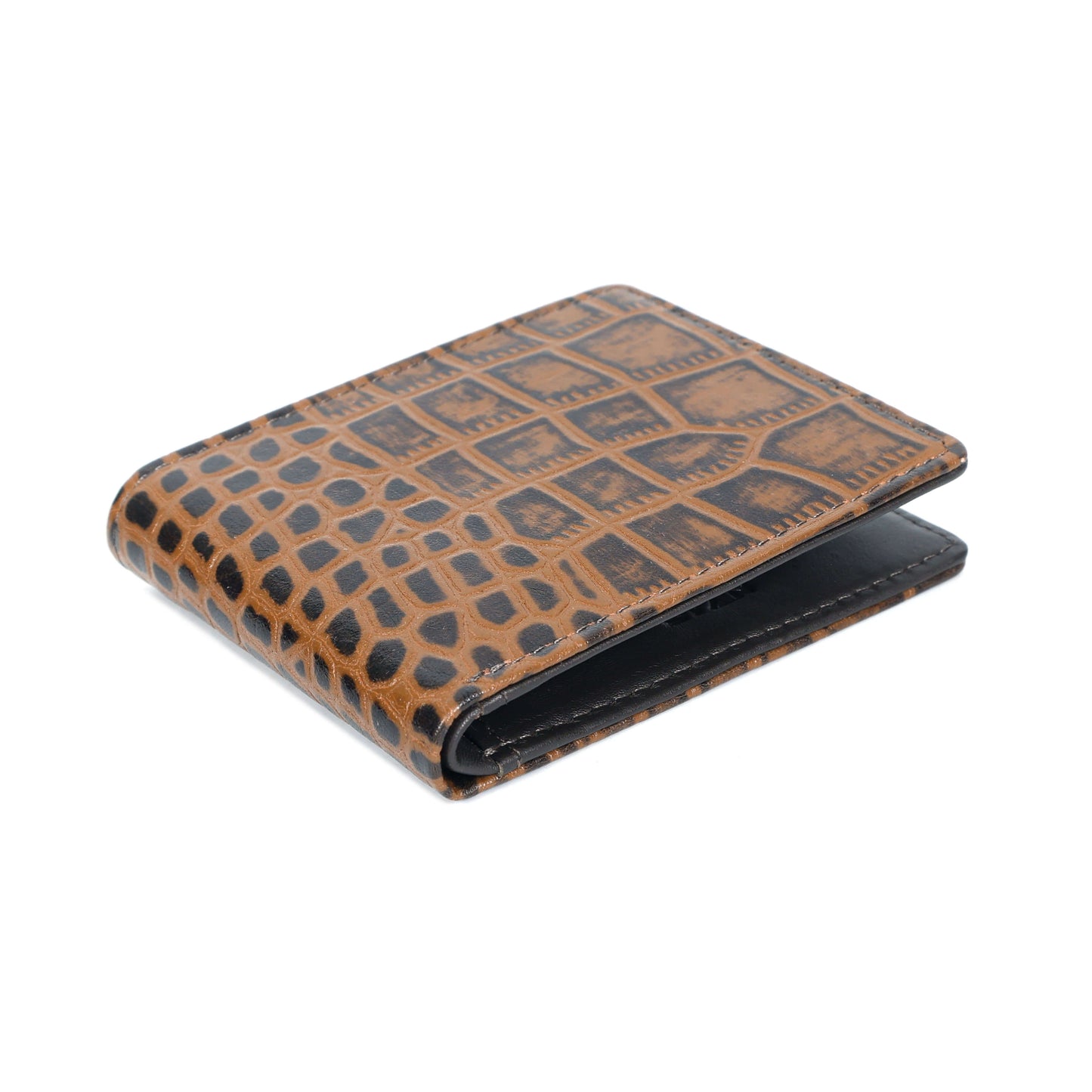 STAN Croc Baron Elite RFID Leather Mens Wallet Flat Lay Below View Tan