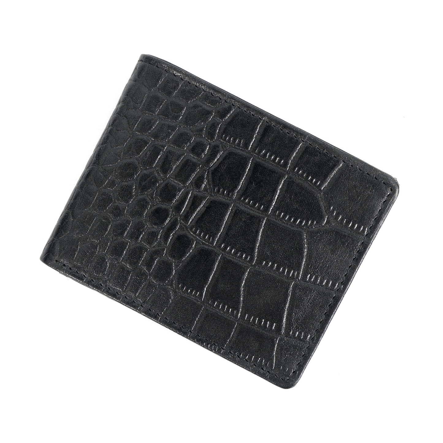 STAN Croc Baron Elite RFID Leather Mens Wallet Flat Lay Front Black