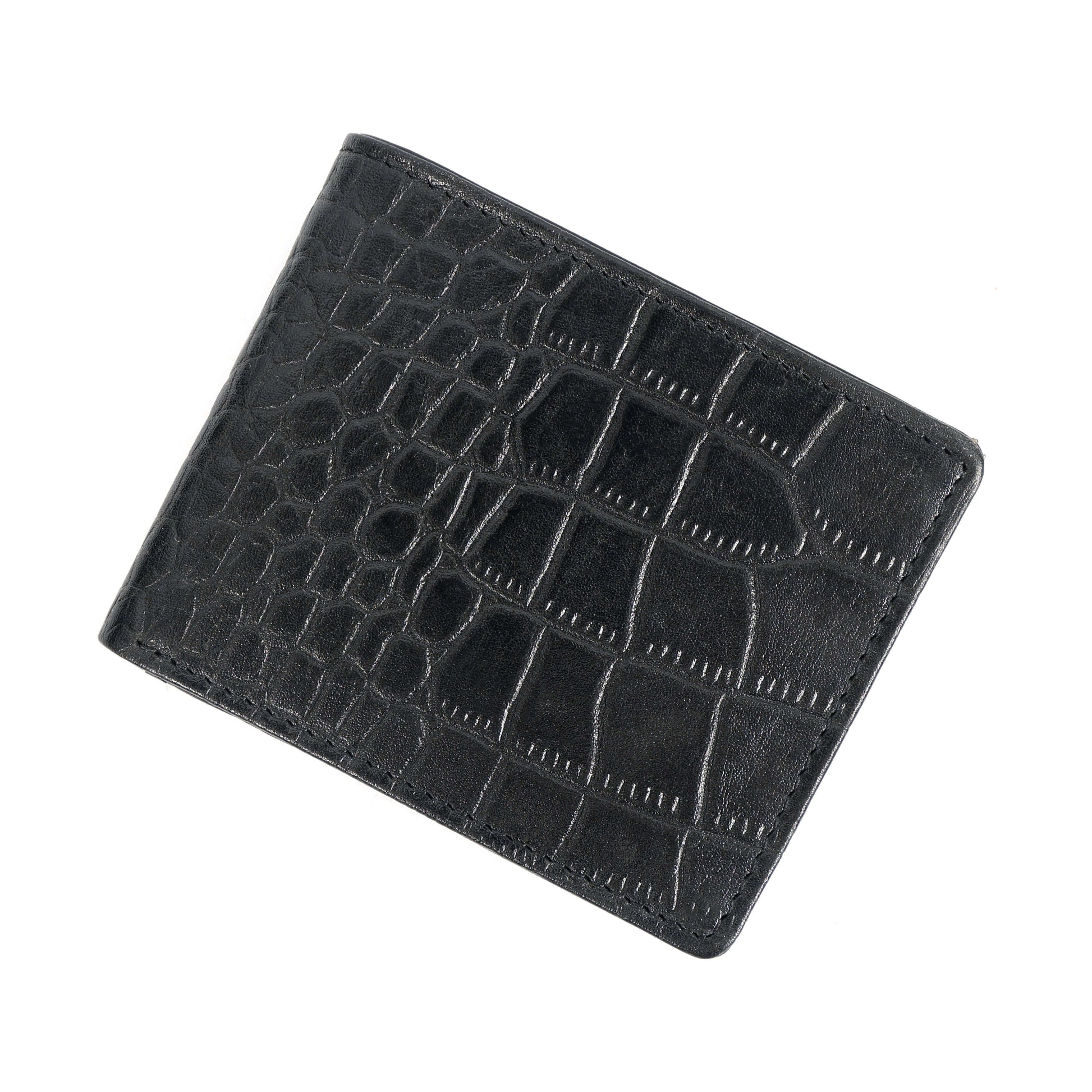 STAN Croc Baron Elite RFID Leather Mens Wallet Flat Lay Front Black