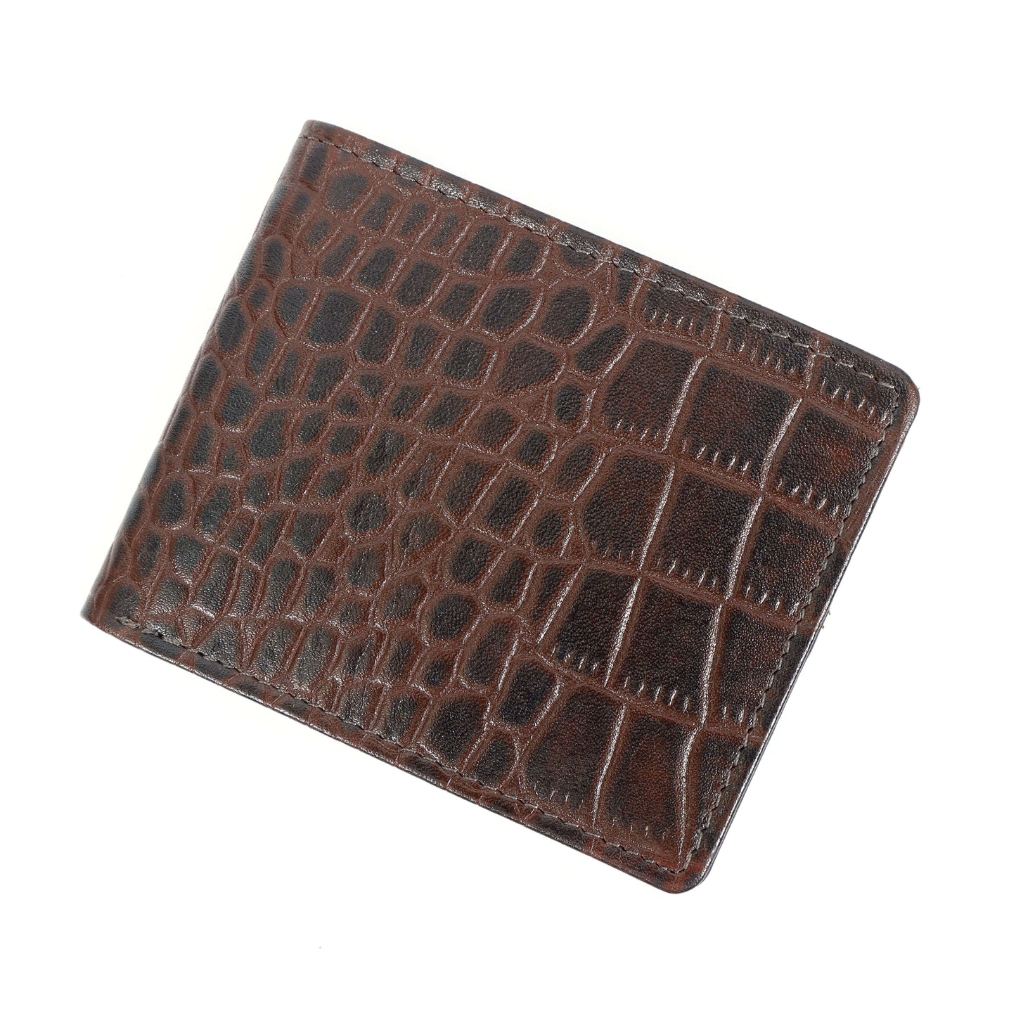 STAN Croc Baron Elite RFID Leather Mens Wallet Flat Lay Front Mahogany Brown