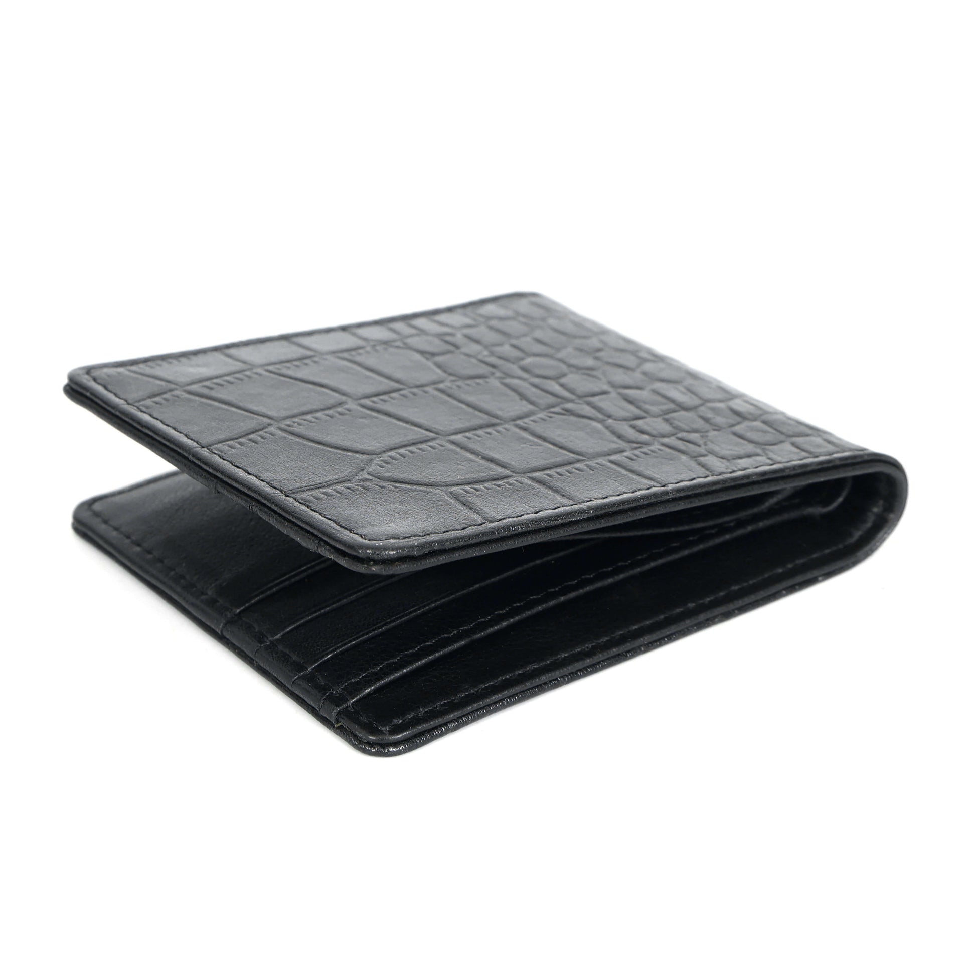 STAN Croc Baron Elite RFID Leather Mens Wallet Flat Lay Top View Black