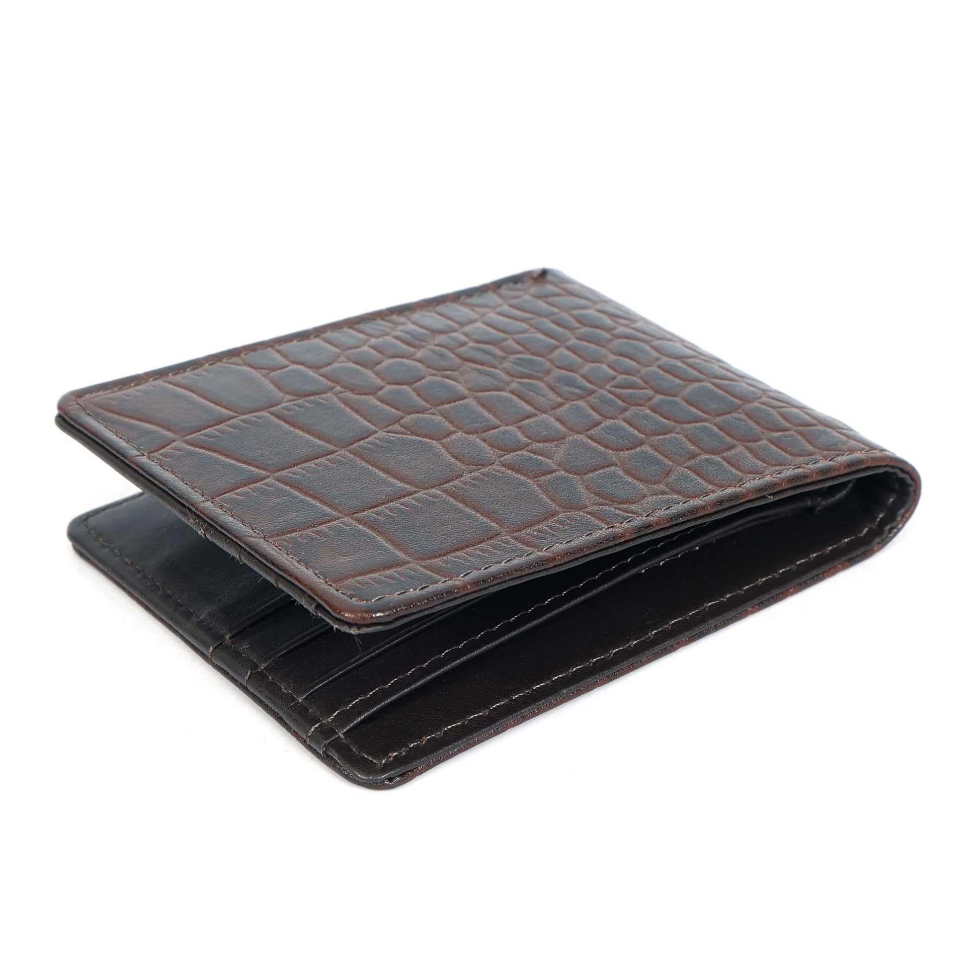 STAN Croc Baron Elite RFID Leather Mens Wallet Flat Lay Top View Mahogany Brown