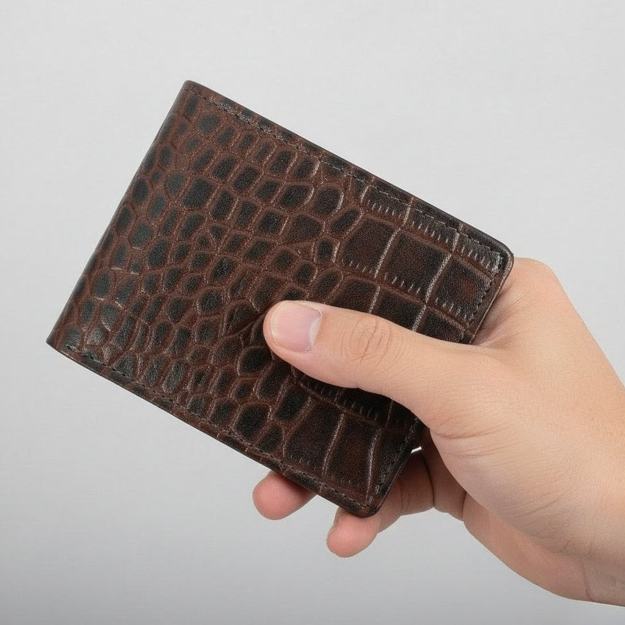 STAN Croc Baron Elite RFID Leather Mens Wallet Hero Main Mahogany Brown