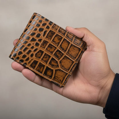 STAN Croc Baron Elite RFID Leather Mens Wallet Hero Main Tan