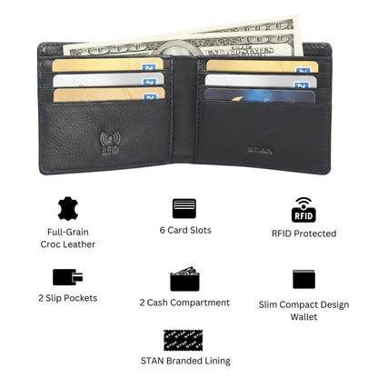 STAN Croc Baron Elite RFID Leather Mens Wallet Infographics Black