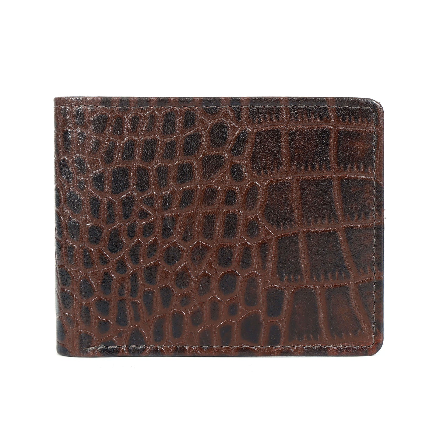 STAN Croc Baron Elite RFID Leather Mens Wallet Main Front Mahogany Brown