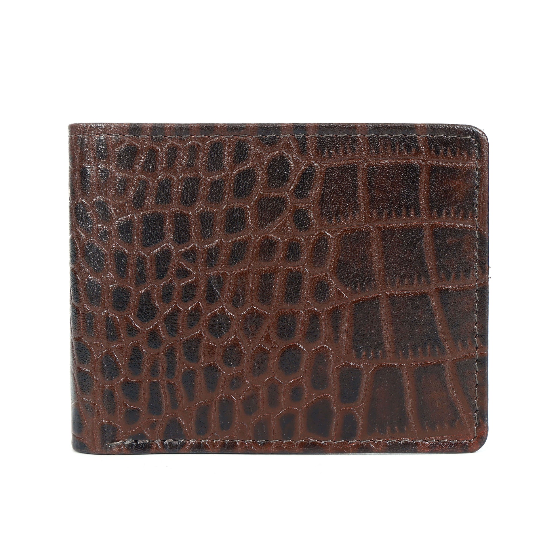 STAN Croc Baron Elite RFID Leather Mens Wallet Main Front Mahogany Brown