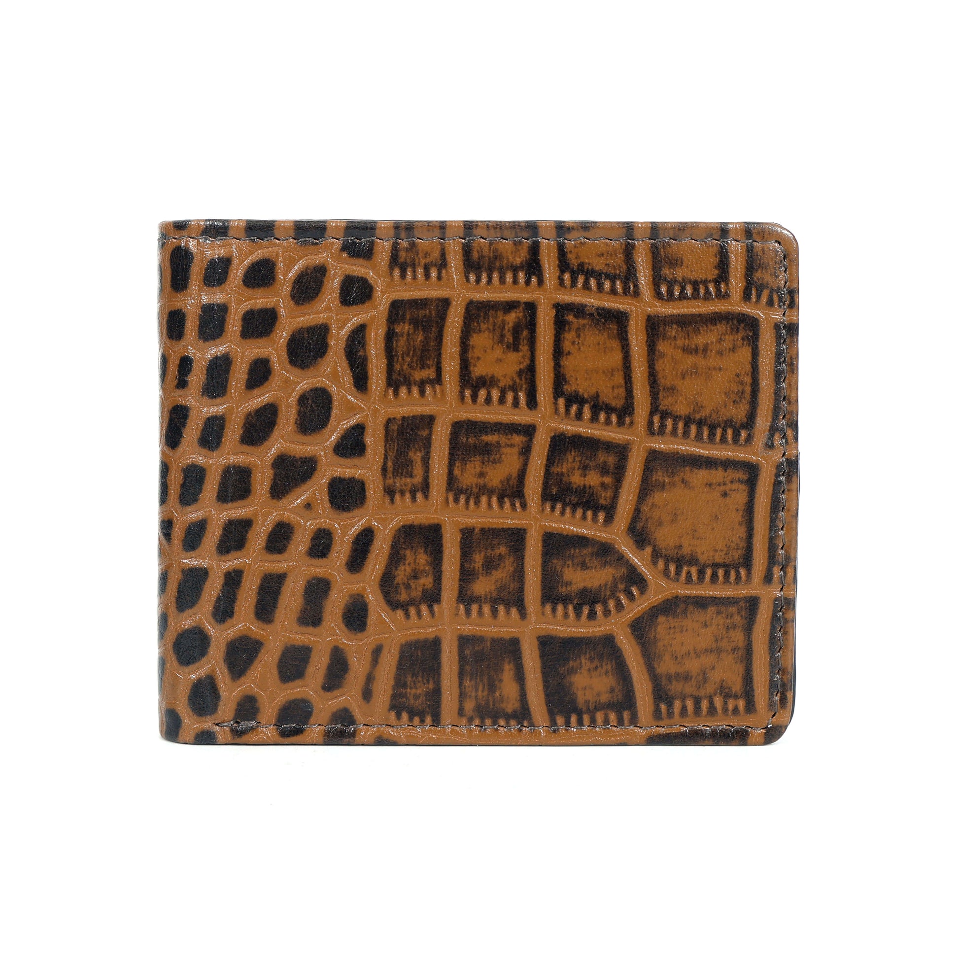 STAN Croc Baron Elite RFID Leather Mens Wallet Main Front Tan
