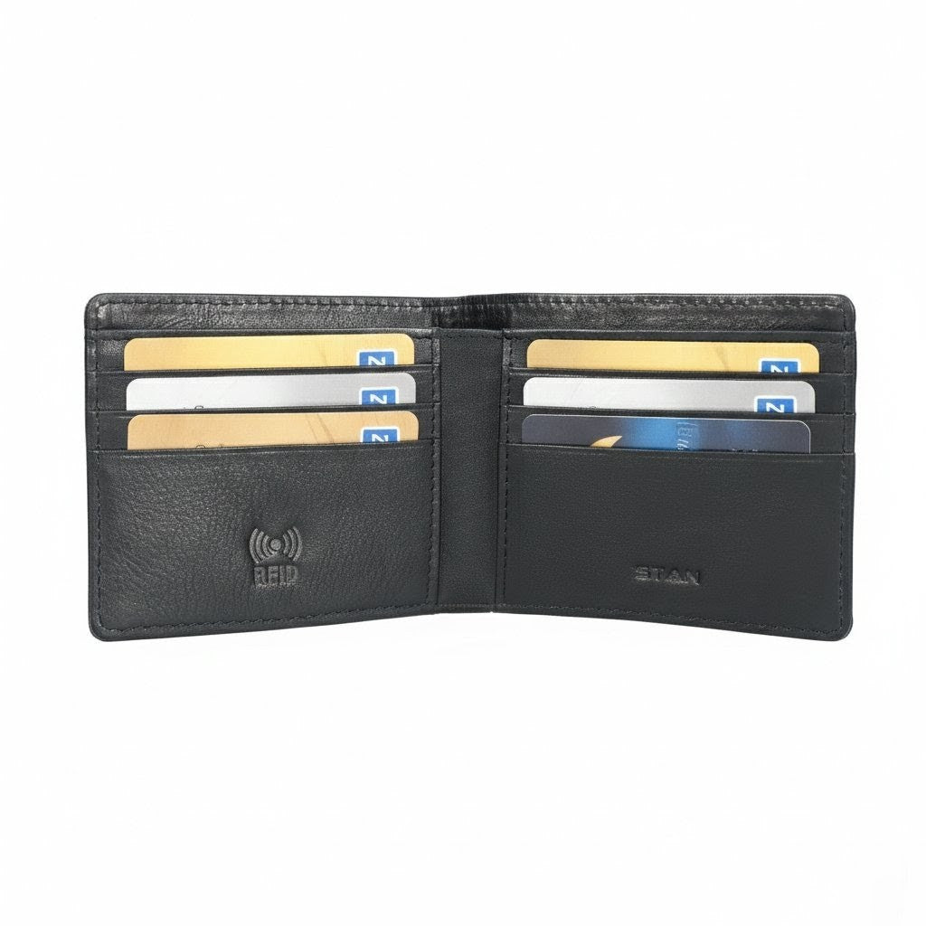 STAN Croc Baron Elite RFID Leather Mens Wallet Open Card Black