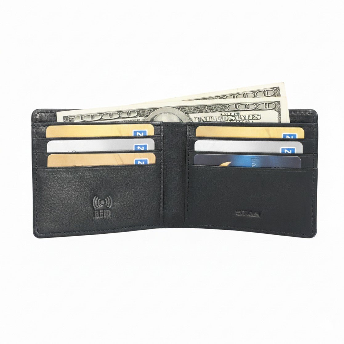 STAN Croc Baron Elite RFID Leather Mens Wallet Open Card Cash Black