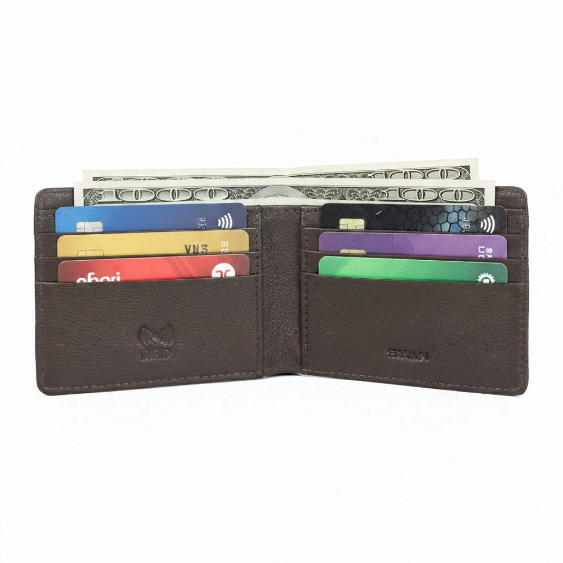 STAN Croc Baron Elite RFID Leather Mens Wallet Open Card Cash Tan