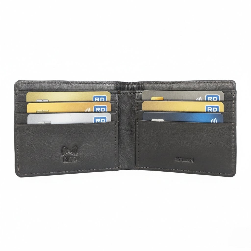 STAN Croc Baron Elite RFID Leather Mens Wallet Open Card Mahogany Brown