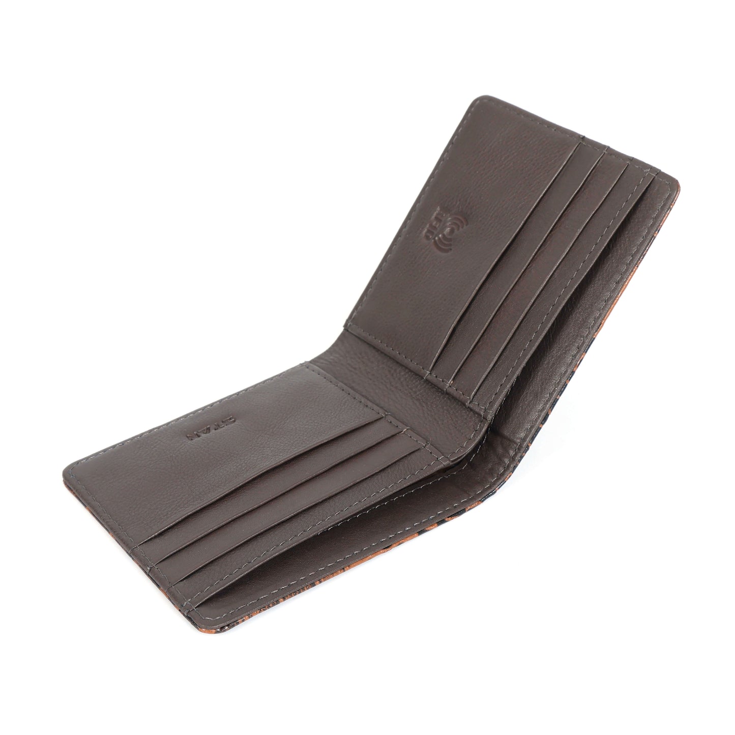 STAN Croc Baron Elite RFID Leather Mens Wallet Open Top Angle Tan