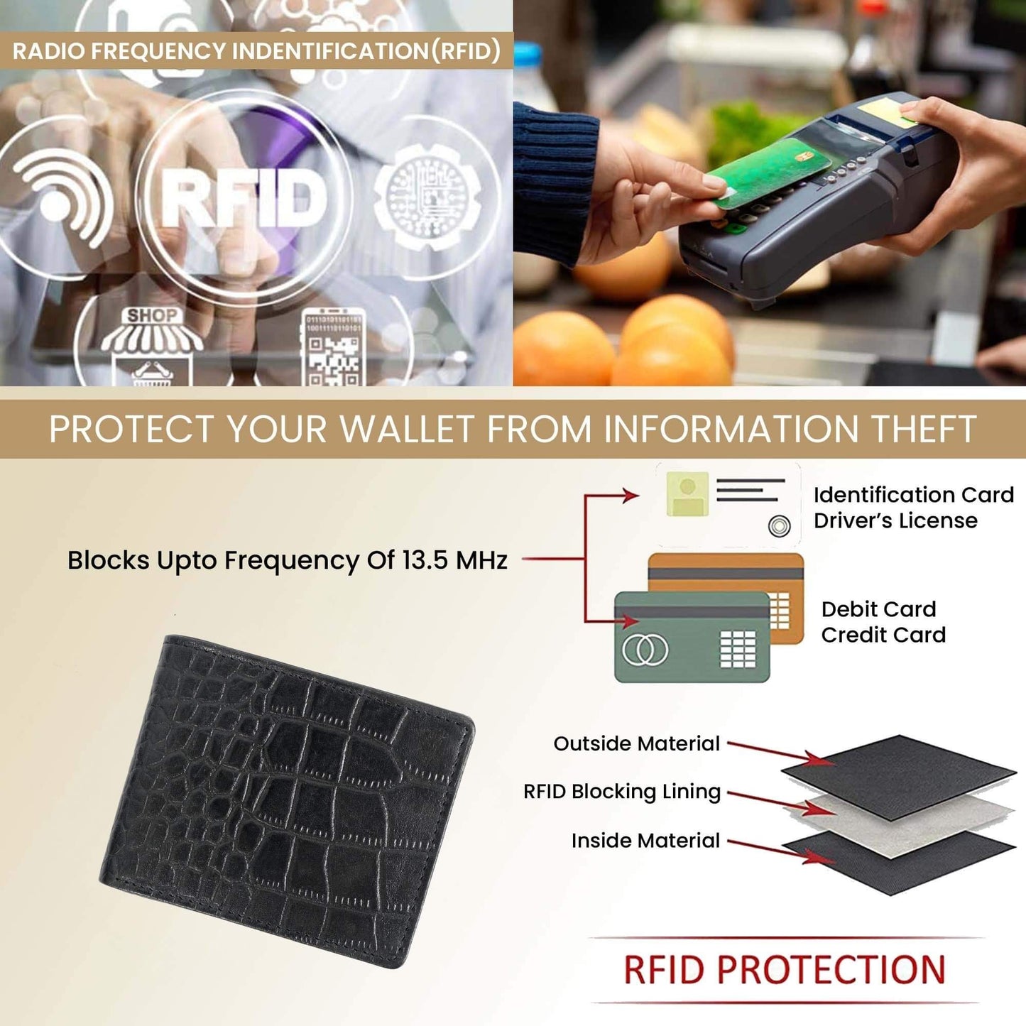 STAN Croc Baron Elite RFID Leather Mens Wallet RFID Black