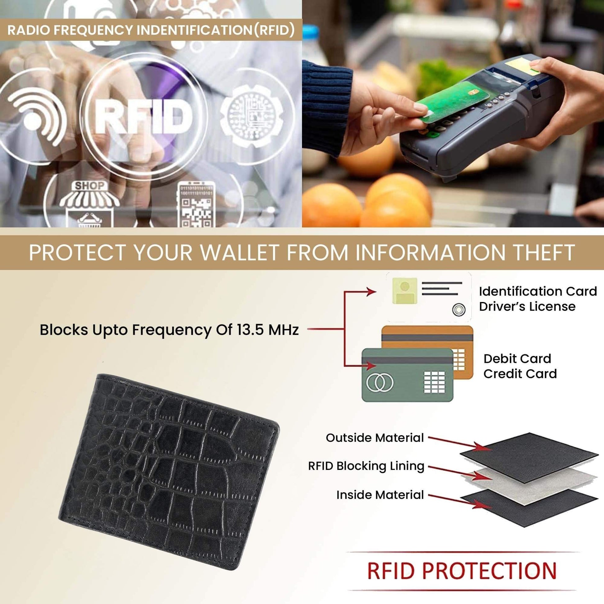 STAN Croc Baron Elite RFID Leather Mens Wallet RFID Black