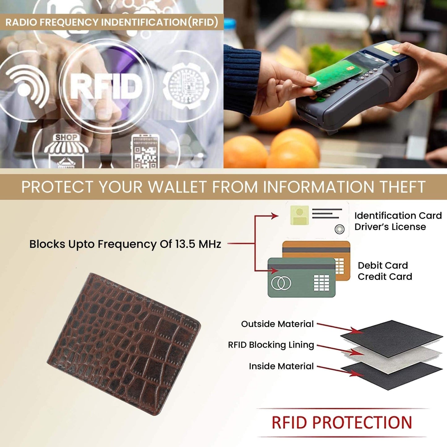 STAN Croc Baron Elite RFID Leather Mens Wallet RFID Mahogany Brown