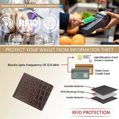 STAN Croc Baron Elite RFID Leather Mens Wallet RFID Mahogany Brown