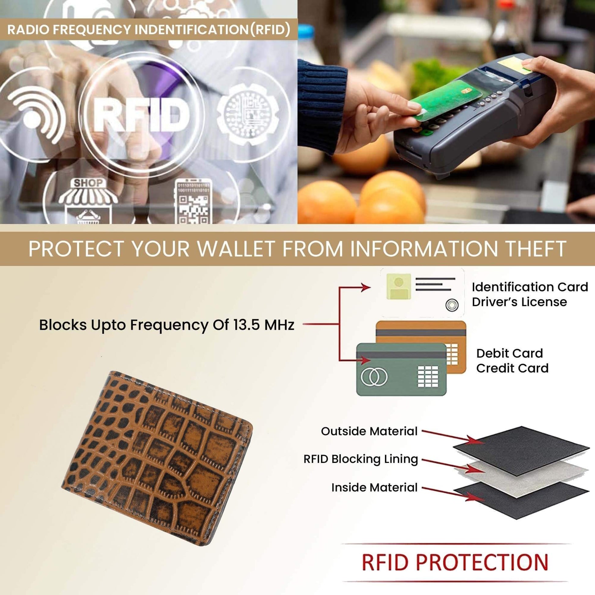 STAN Croc Baron Elite RFID Leather Mens Wallet RFID Tan