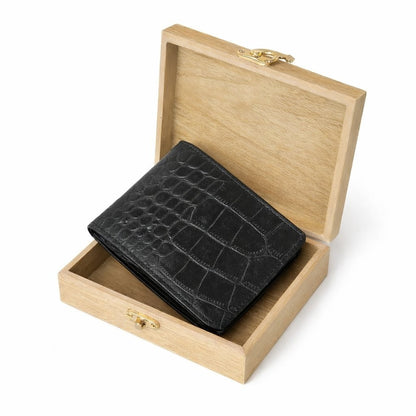 STAN Croc Baron Elite RFID Leather Mens Wallet in Wooden Box Black