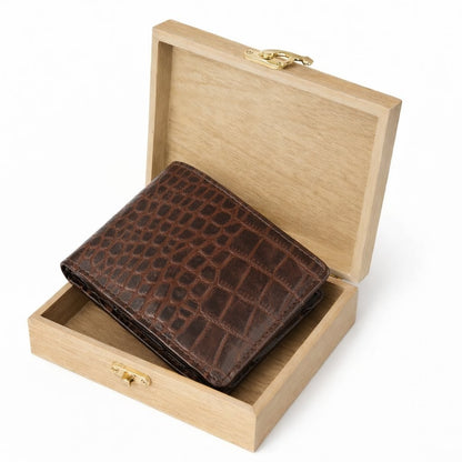 STAN Croc Baron Elite RFID Leather Mens Wallet in Wooden Box Mahogany Brown