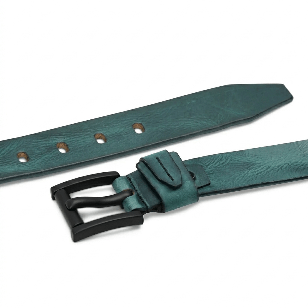 STAN Hammer Elite Mens Full Grain Leather Belt Flat Lay Teal Blue