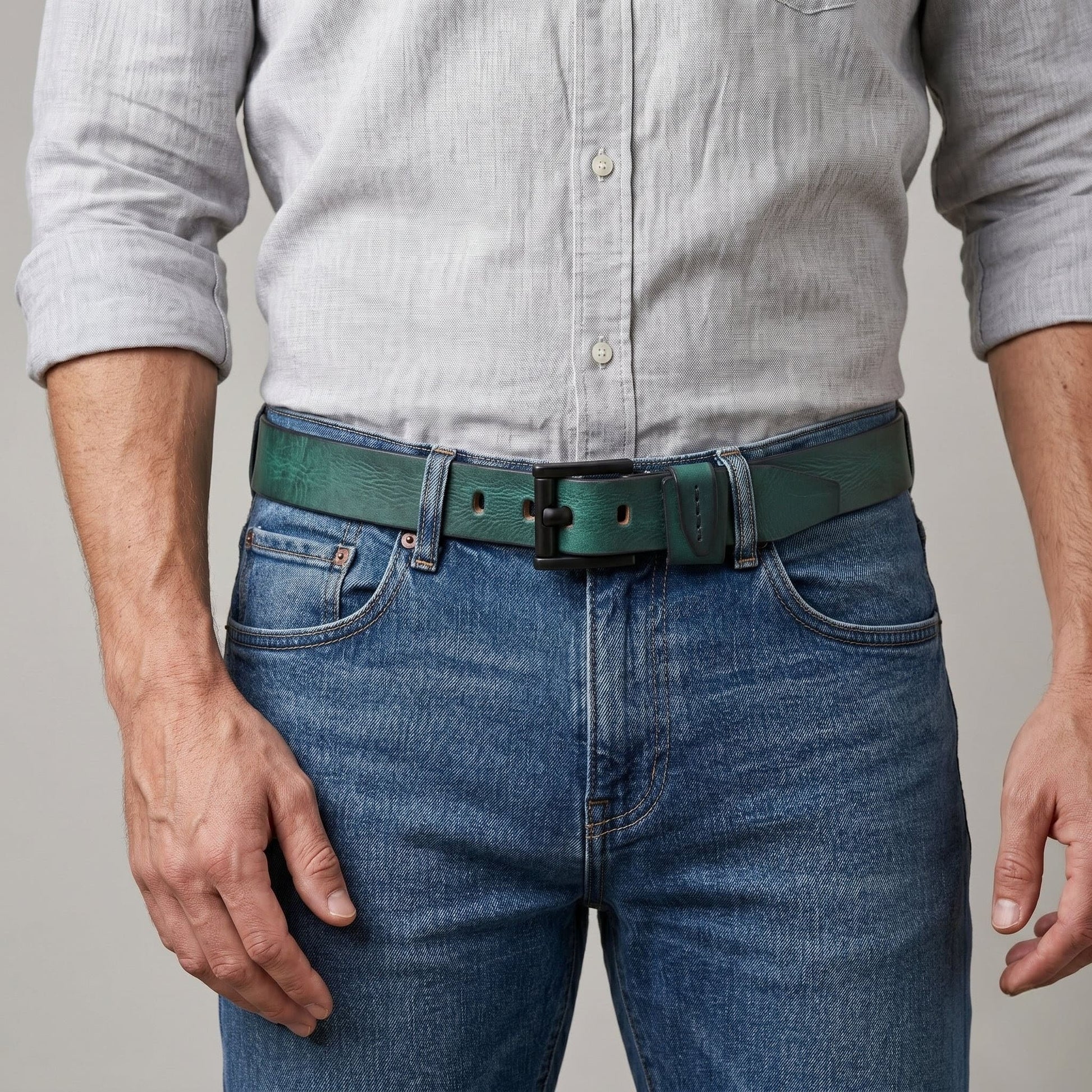 STAN Hammer Elite Mens Full Grain Leather Belt Model Wear Teal Blue