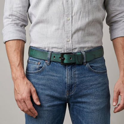 STAN Hammer Elite Mens Full Grain Leather Belt Model Wear Teal Blue