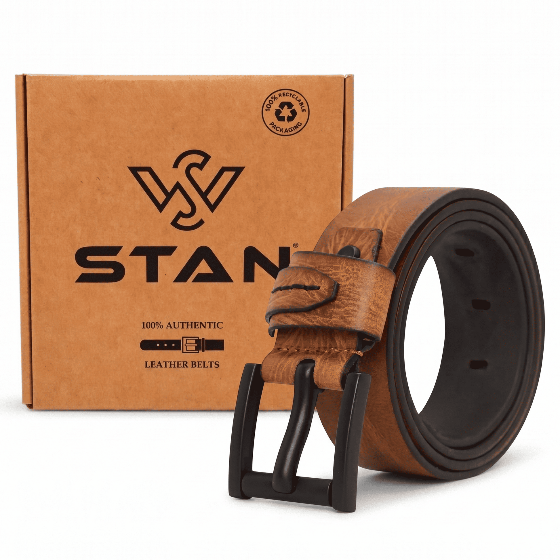 STAN Hammer Elite Mens Full Grain Leather Belt with Box Saddle Tan