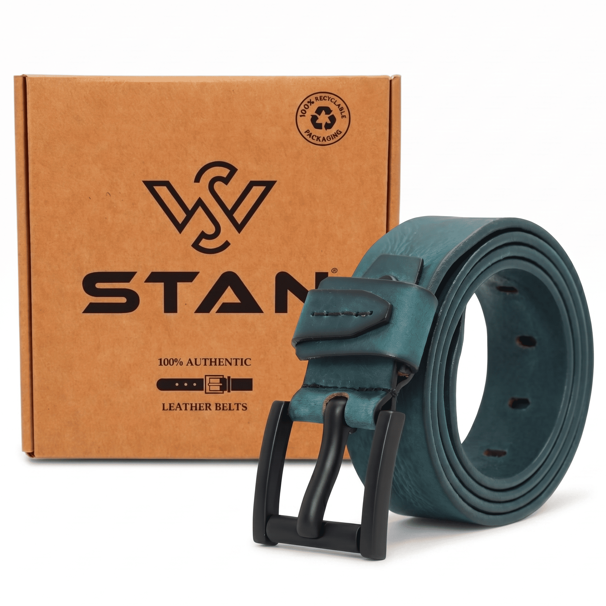 STAN Hammer Elite Mens Full Grain Leather Belt with Box Teal Blue