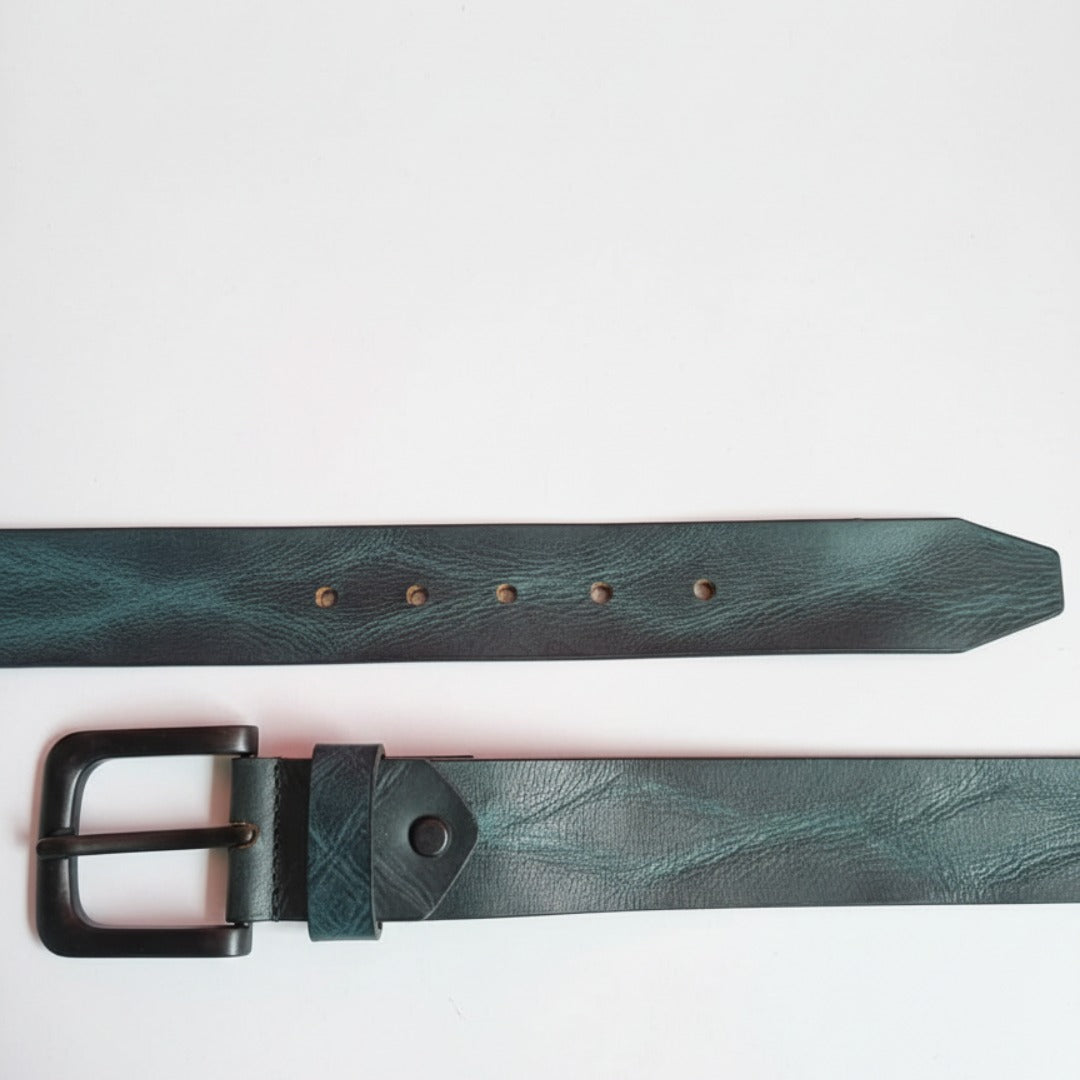 STAN Hammer Mens Full Grain Leather Belt Flat Lay Forest Green