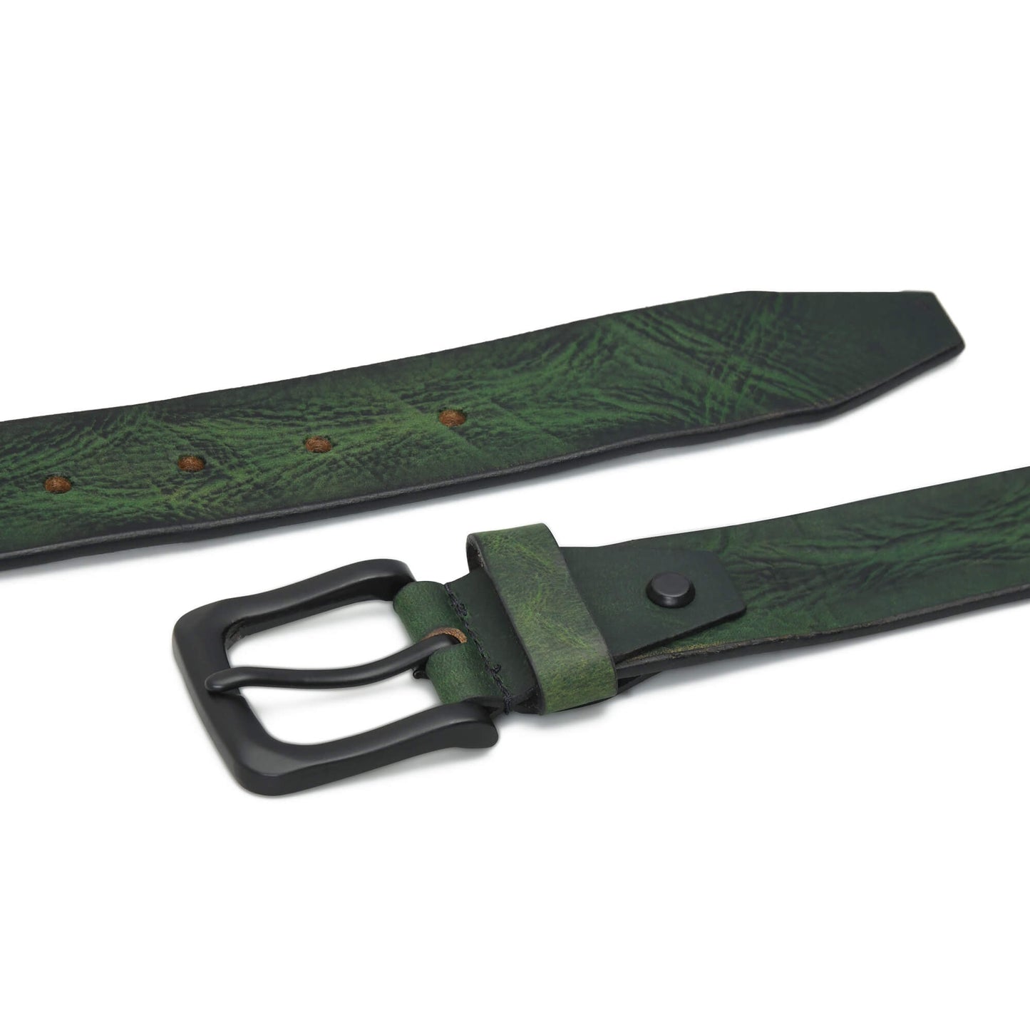 STAN Hammer Mens Full Grain Leather Belt Flatlayed Antique Green