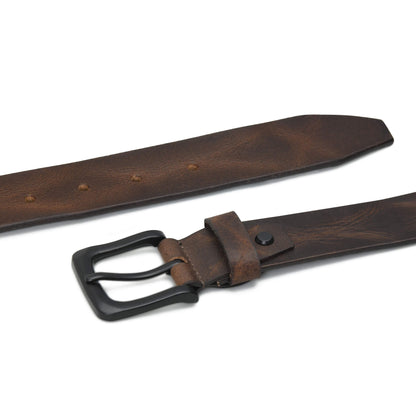 STAN Hammer Mens Full Grain Leather Belt Flatlayed Ironwood Brown