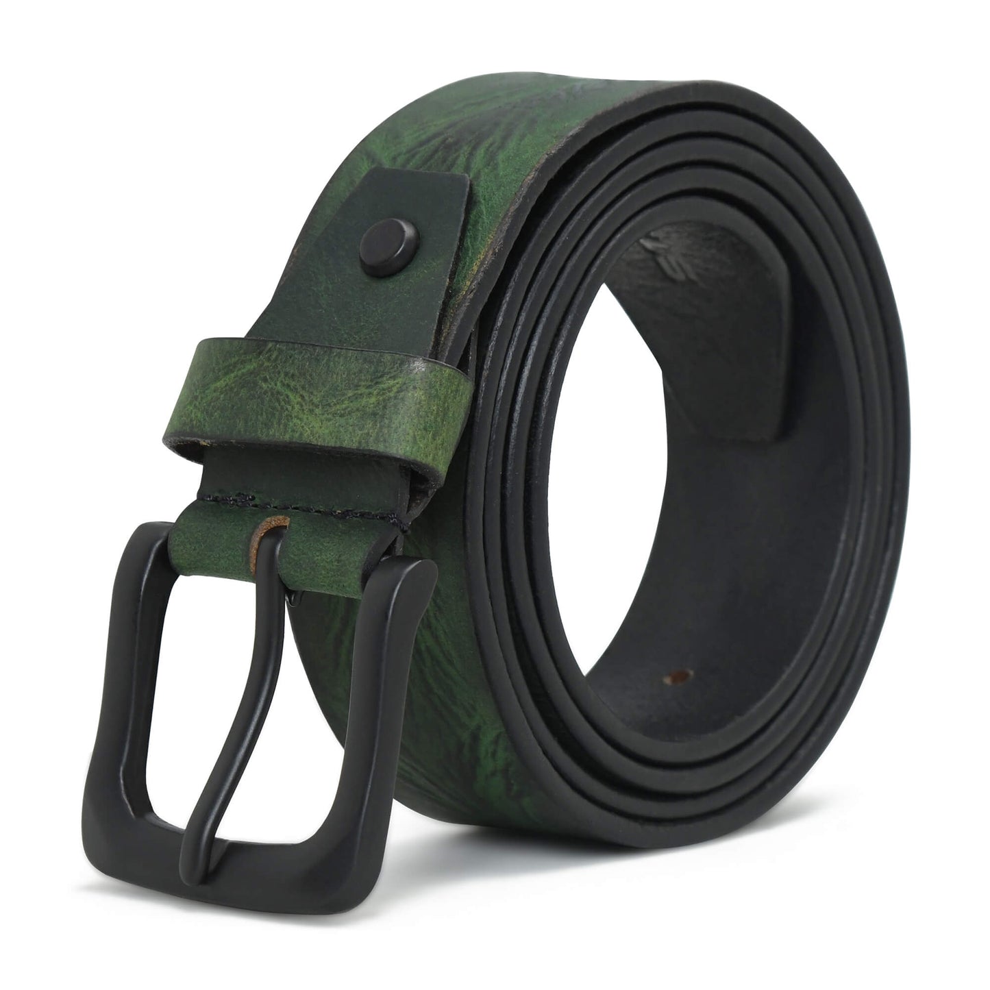 STAN Hammer Mens Full Grain Leather Belt Rolled Antique Green