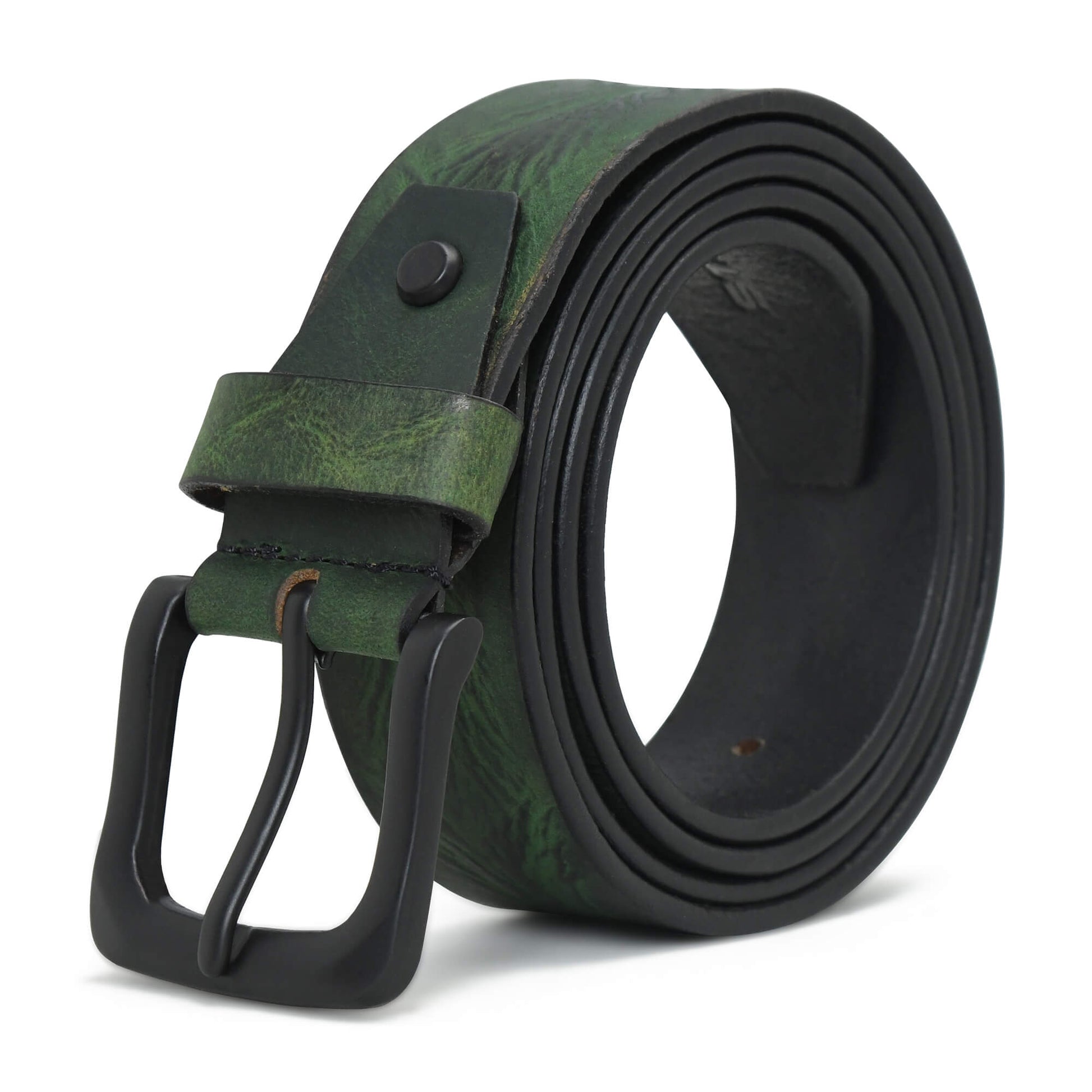 STAN Hammer Mens Full Grain Leather Belt Rolled Antique Green