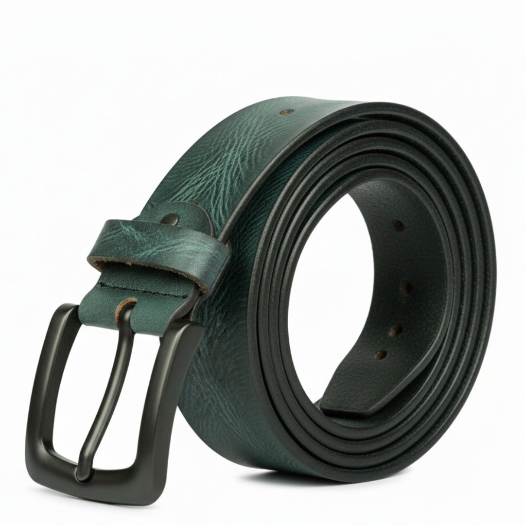STAN Hammer Mens Full Grain Leather Belt Rolled Forest Green