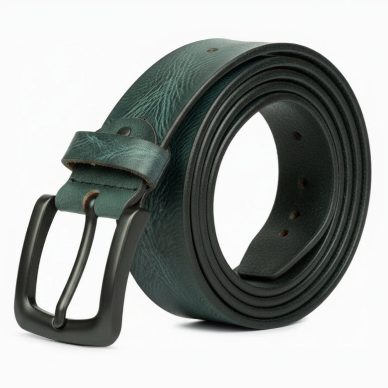 STAN Hammer Mens Full Grain Leather Belt Rolled Teal Blue