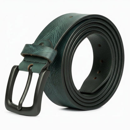 STAN Hammer Mens Full Grain Leather Belt Rolled Teal Blue