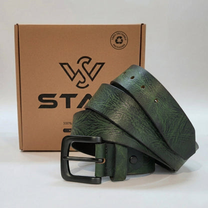 STAN Hammer Mens Full Grain Leather Belt With Box Antique Green