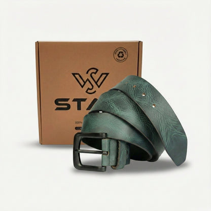STAN Hammer Mens Full Grain Leather Belt With Box Forest Green