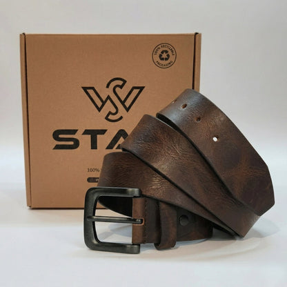 STAN Hammer Mens Full Grain Leather Belt With Box Ironwood Brown
