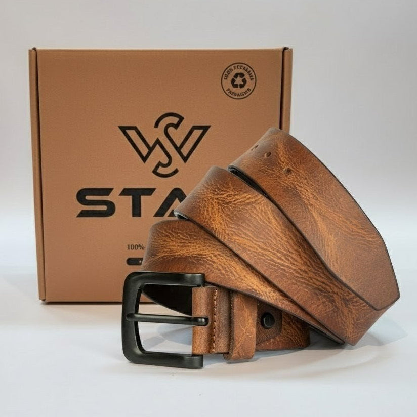 STAN Hammer Mens Full Grain Leather Belt With Box Saddle Tan