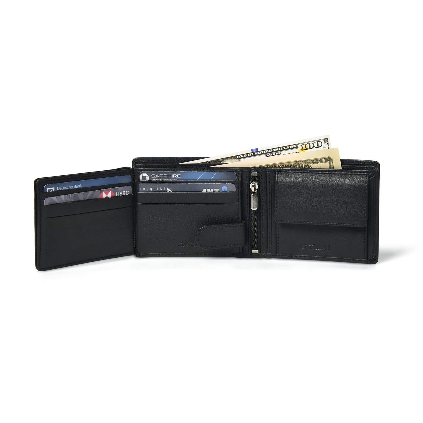 STAN Striker Mens RFID Leather Wallet Open Black
