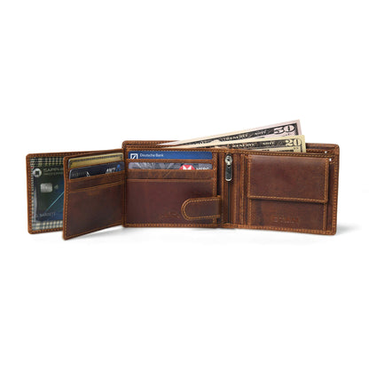 STAN Striker Mens RFID Leather Wallet Open Chestnut Brown
