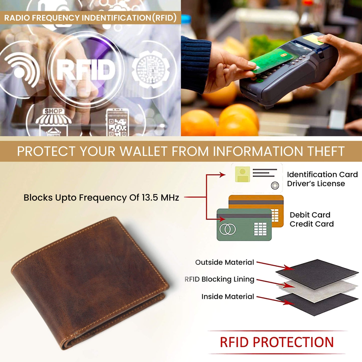 STAN Striker Mens RFID Leather Wallet RFID Chestnut Brown