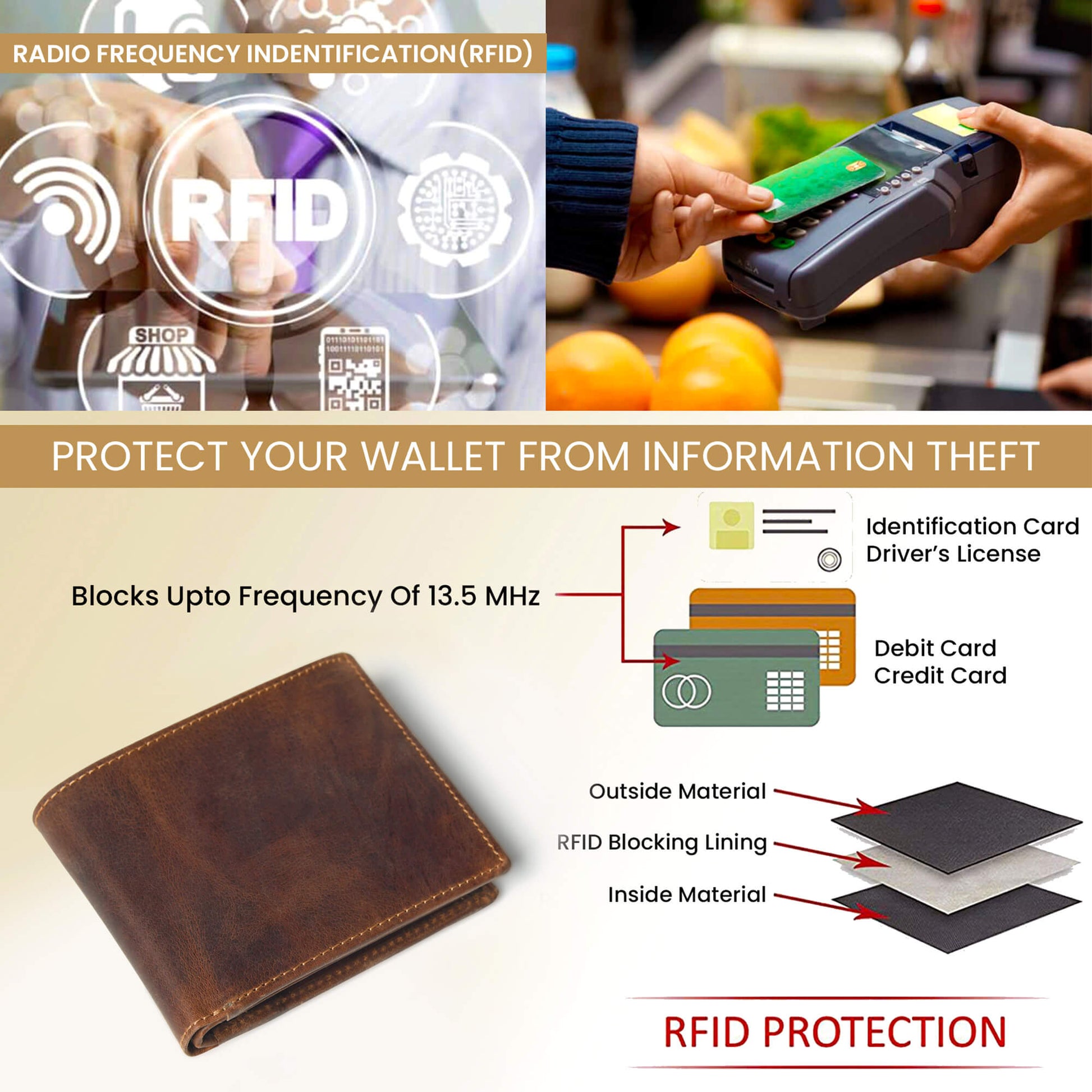 STAN Striker Mens RFID Leather Wallet RFID Chestnut Brown