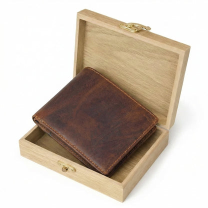 STAN Striker Mens RFID Leather Wallet in Wooden Box Chestnut Brown