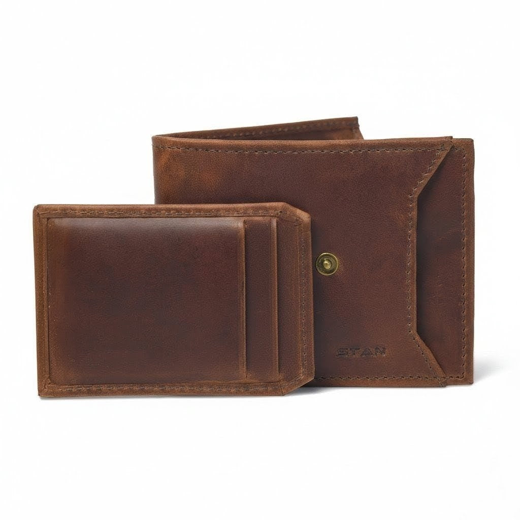 STAN Titan Mens RFID Leather Wallet Extra Cardholder Chestnut Brown